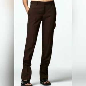 Zara Chocolate Brown Trousers With Adjustable Belt At The Ankles